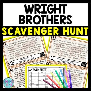 Wright Brothers Scavenger Hunt Reading Comprehension Activity