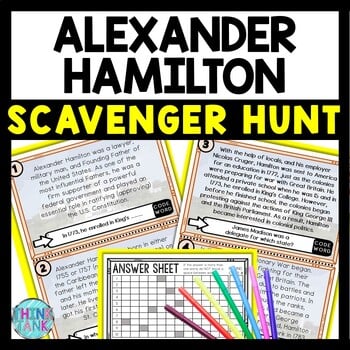 Alexander Hamilton Scavenger Hunt Reading Comprehension Activity
