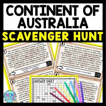 Continent of Australia Scavenger Hunt Reading Comprehension Activity