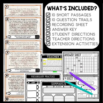 Kublai Khan Scavenger Hunt Reading Comprehension Activity - Ancient China - Image 2