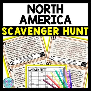 North America Scavenger Hunt Reading Comprehension Activity