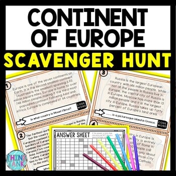 Europe Scavenger Hunt Reading Comprehension Activity