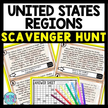 United States Regions Scavenger Hunt Reading Comprehension Activity