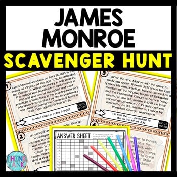 James Monroe Scavenger Hunt Reading Comprehension Activity