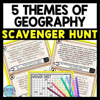 5 Themes of Geography Scavenger Hunt Reading Comprehension Activity