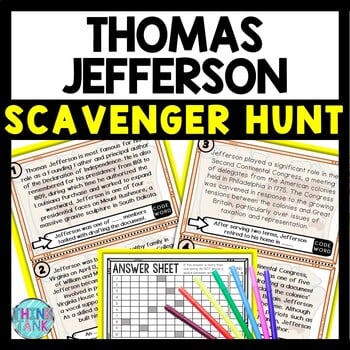 Thomas Jefferson Scavenger Hunt Reading Comprehension Activity