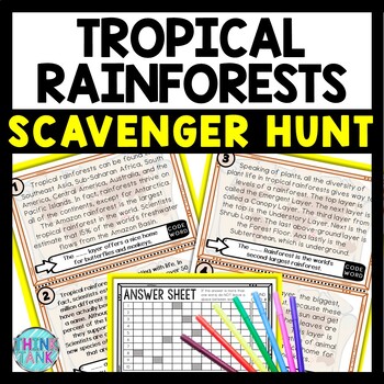 Tropical Rainforests Scavenger Hunt Reading Comprehension Activity
