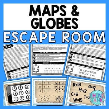 Maps and Globes Geography ESCAPE ROOM - Reading Comprehension Activity - No Prep