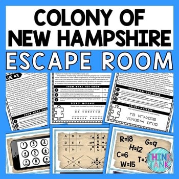 New Hampshire Colony ESCAPE ROOM - Reading Comprehension Activity - Founding