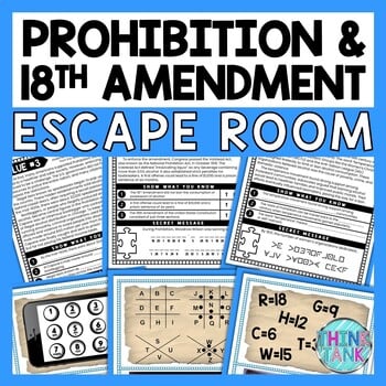 Prohibition ESCAPE ROOM - Reading Comprehension Activity - 18th Amendment
