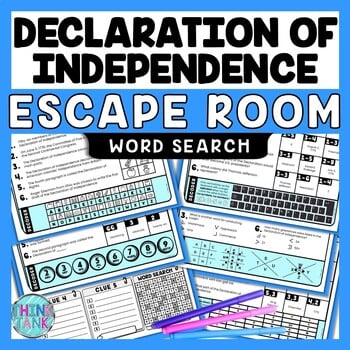 Declaration of Independence Escape Room Word Search - Reading Comprehension