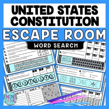 U.S. Constitution Escape Room Word Search - Reading Comprehension Stations