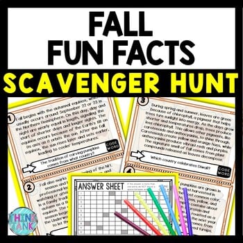Fall Scavenger Hunt Reading Comprehension Activity - Fun Facts