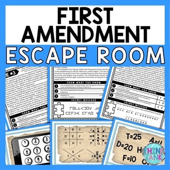 First Amendment ESCAPE ROOM - Reading Comprehension Activity - Bill of Rights