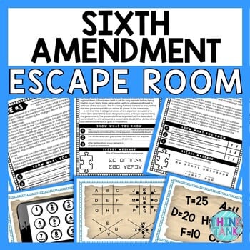 Sixth Amendment ESCAPE ROOM - Reading Comprehension Activity - Bill of Rights
