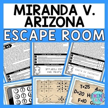 Miranda v Arizona ESCAPE ROOM - Reading Comprehension Activity - 5th Amendment