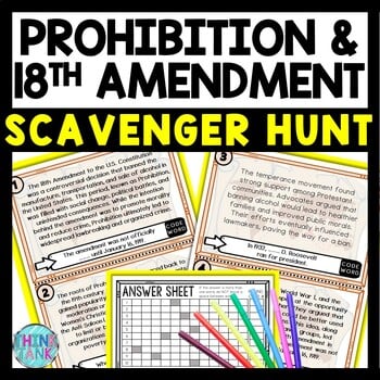 Prohibition Scavenger Hunt Reading Comprehension Activity - 18th Amendment