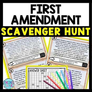 First Amendment Scavenger Hunt Reading Comprehension Activity