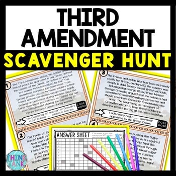 Third Amendment Scavenger Hunt Reading Comprehension Activity - Bill of Rights