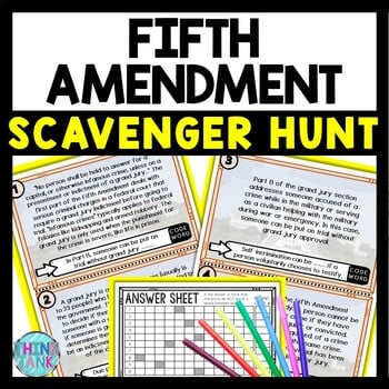 Fifth Amendment Scavenger Hunt Reading Comprehension Activity - Bill of Rights