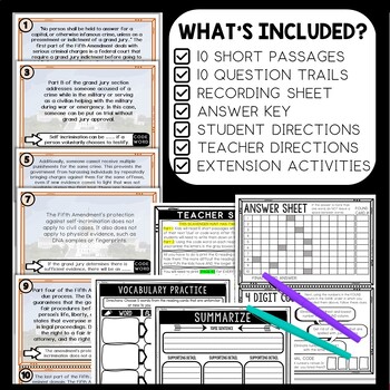 Fifth Amendment Scavenger Hunt Reading Comprehension Activity - Bill of Rights - Image 2