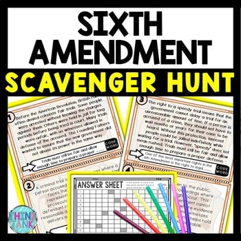 Sixth Amendment Scavenger Hunt Reading Comprehension Activity - Bill of Rights