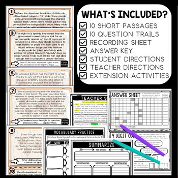 Sixth Amendment Scavenger Hunt Reading Comprehension Activity - Bill of Rights - Image 2