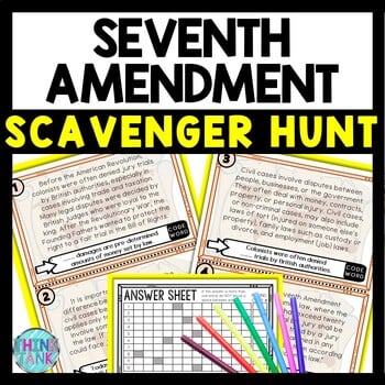 Seventh Amendment Scavenger Hunt Reading Comprehension Activity - Bill of Rights