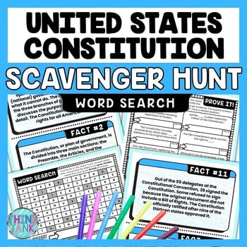Constitution Scavenger Hunt Word Search - Reading Comprehension - Government