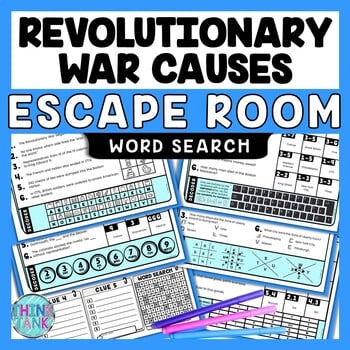 Revolutionary War Causes Escape Room Word Search - Reading Comprehension
