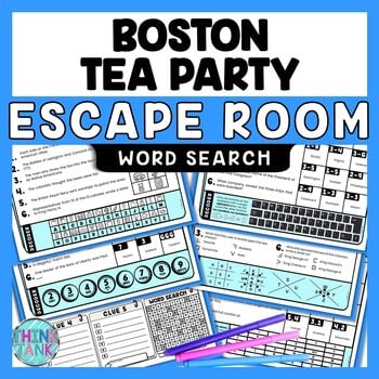 Boston Tea Party Escape Room Word Search - Reading Comprehension Stations