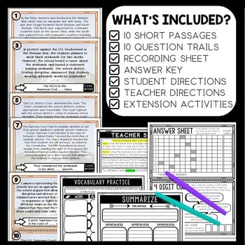 Tinker v. Des Moines Scavenger Hunt Reading Comprehension Activity - Image 2