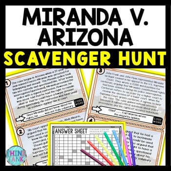 Miranda v. Arizona Scavenger Hunt Reading Comprehension Activity