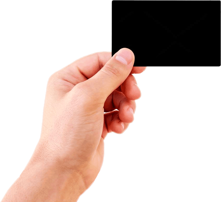 Custom engraved black wooden business card, elegant and professional design for branding.