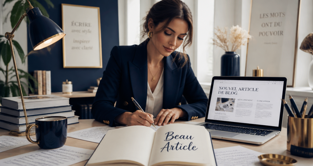 beau article pour blog, rédactrice et bureau moderne