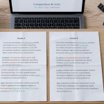 comparaison de texte avec annotations sur bureau