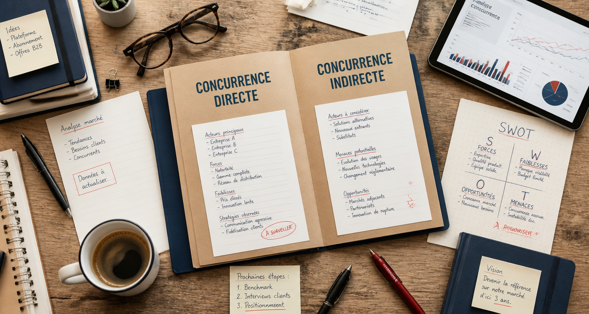 Bureau avec dossiers concurrent direct et indirect