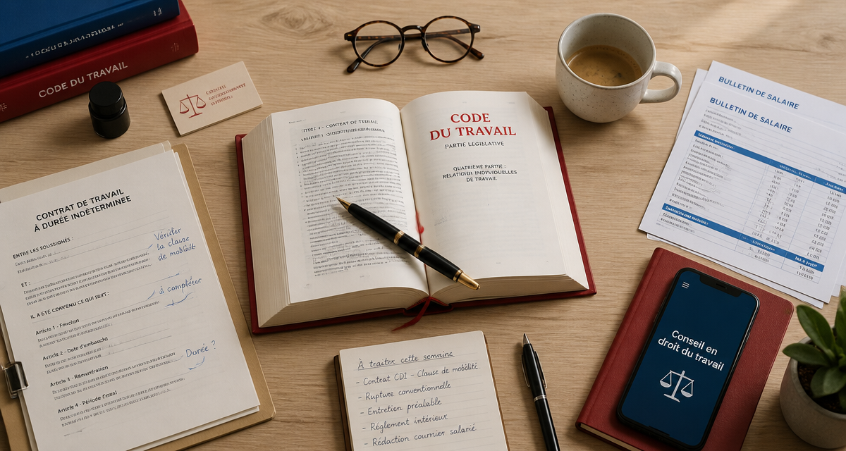 conseil droit travail code du travail sur bureau