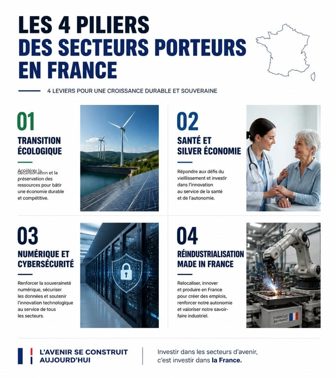 Infographie des secteurs porteurs en France pour l'investissement et l'entrepreneuriat