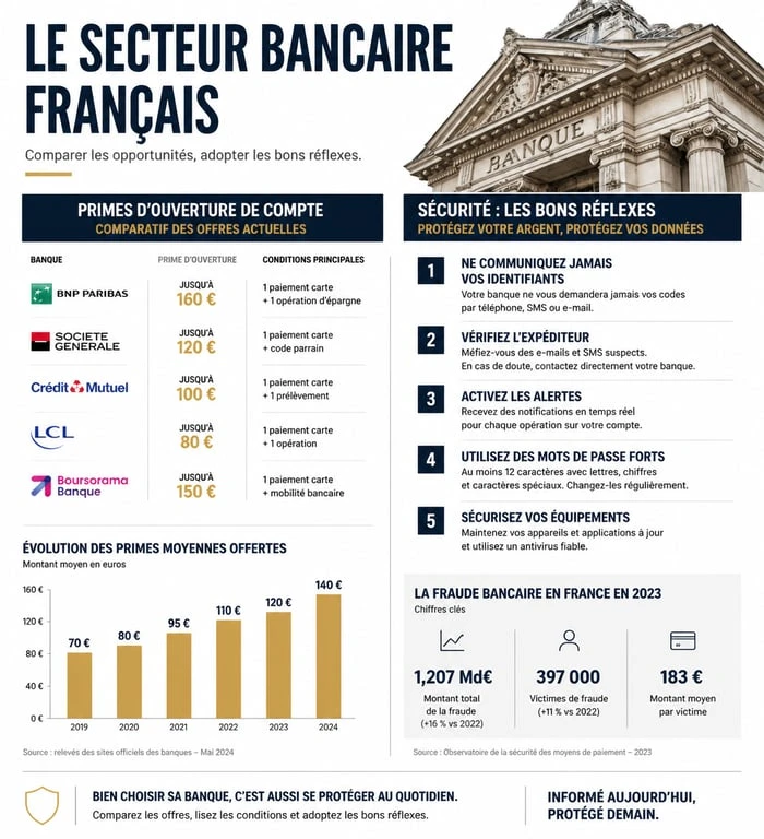 Infographie des tendances bancaires et conseils de sécurité pour protéger son compte