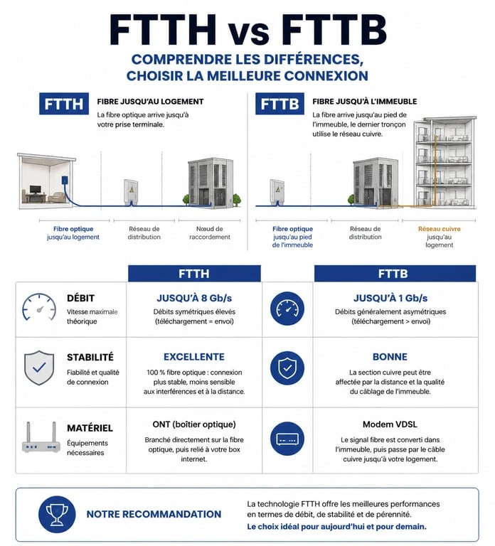 Infographie comparative fibre optique FTTH vs FTTB pour bien choisir son offre