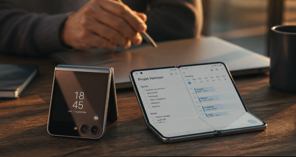 meilleur smartphone pliable clapet et livre sur table