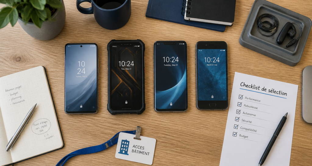 smartphone professionnel sur bureau moderne