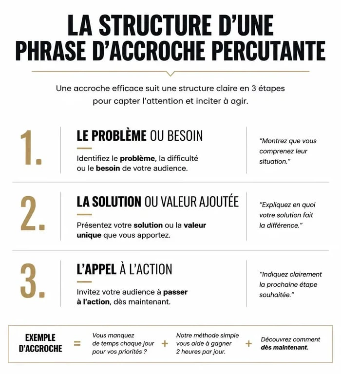 Schéma de la structure idéale d'une phrase d'accroche pour CV ou lettre de motivation