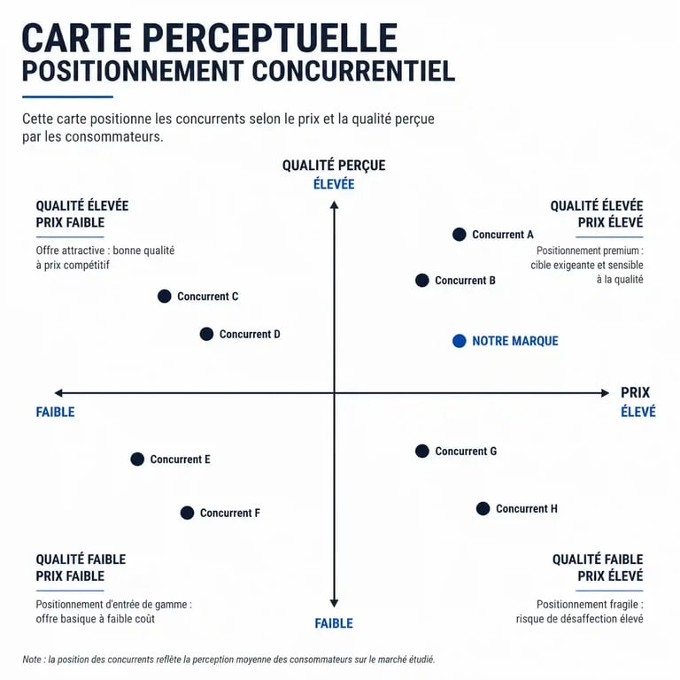 Exemple de mapping concurrentiel pour illustrer le positionnement concurrentiel sur un marché