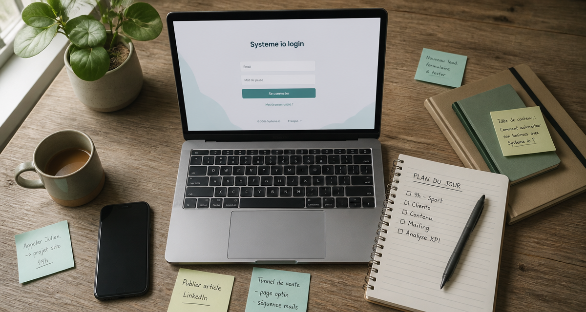 systeme io login sur écran d’ordinateur portable