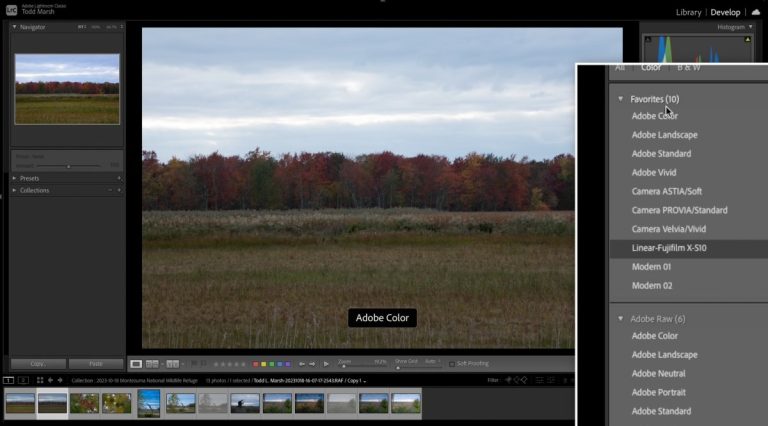 how to change adobe lightroom profiles