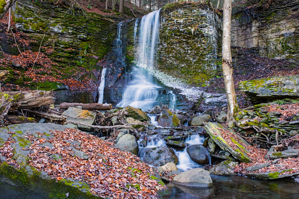 Bucktail Falls with autumn leaves