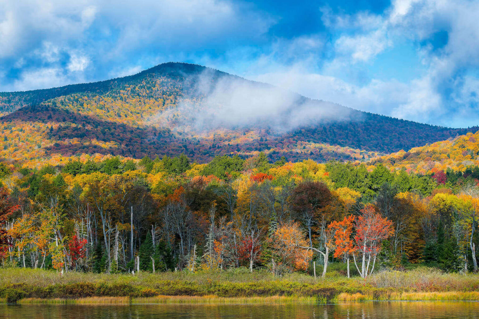 Adirondack mountain with fall color near Indian Lake, New York.