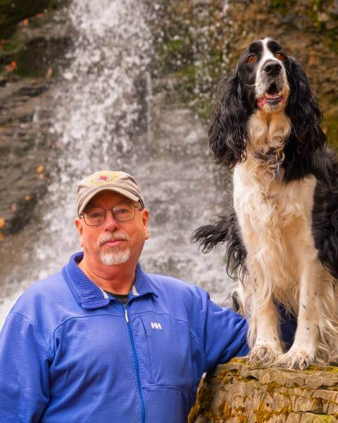 Todd Marsh Photography at bucktail falls with Caden his springer spaniel